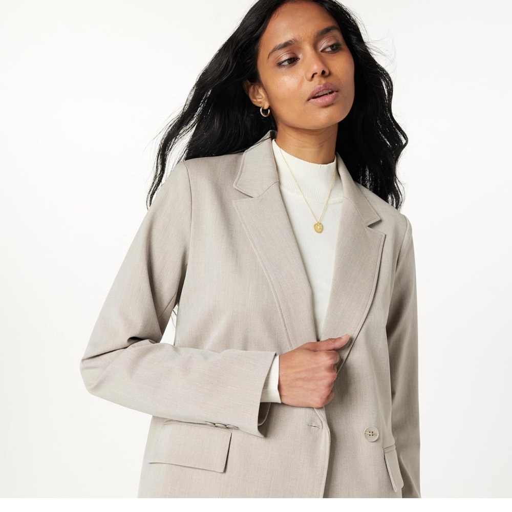 NWT The Drop Liza Relaxed Double Breasted Blazer, Heather Cream, Size L - Picture 1 of 9